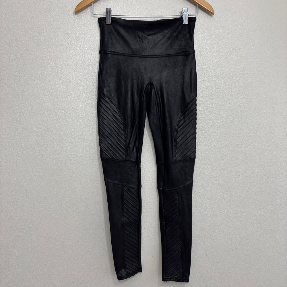 Spanx Leggings Women Size Medium Black Moto Style Faux Leather Look